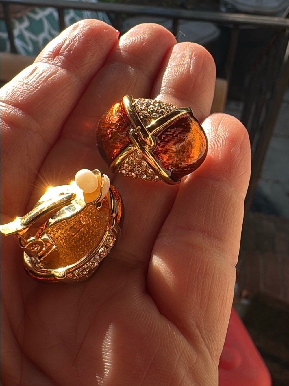 R.J. Graziano Gold-Tone Brown Amber Dome Earrings with Crystal Accents